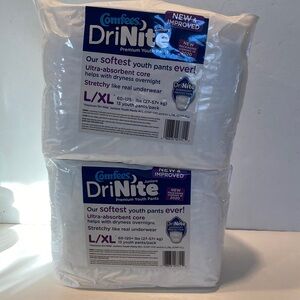 NIP 2 Packages Comfees DriNite Juniors Premium Yourh Pants